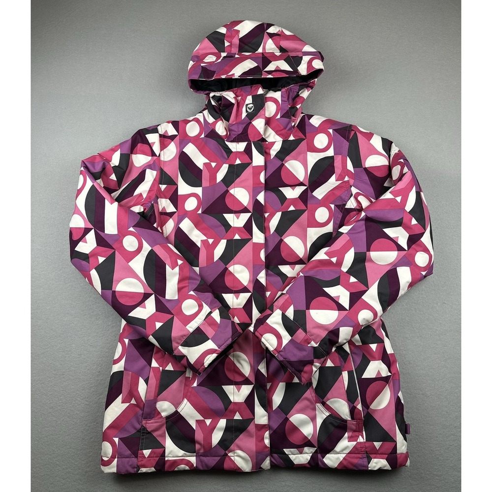 ROXY Snowboarding Ski Jacket Womens Medium/Logo Big Letters Retro Pink Multi